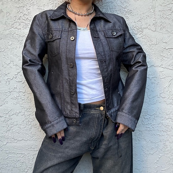 Y2k Silver Gray Gunmetal Jean Jacket - Picture 11 of 12